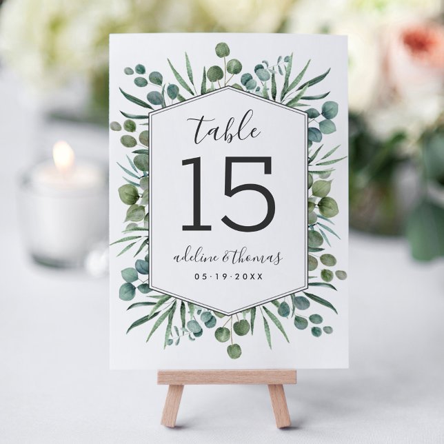 Elegant Eucalyptus Geometric Greenery Wedding Table Number (Creator Uploaded)