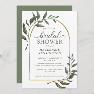 Elegant Eucalyptus Gold Arch Bridal Shower Invitation