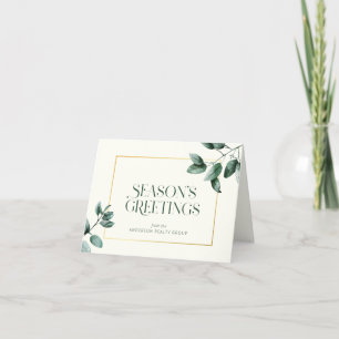 Elegant Eucalyptus Gold Frame Business Logo Holiday Card