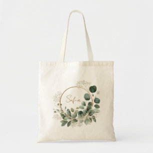 Elegant Eucalyptus Gold Frame Personalised Tote Bag