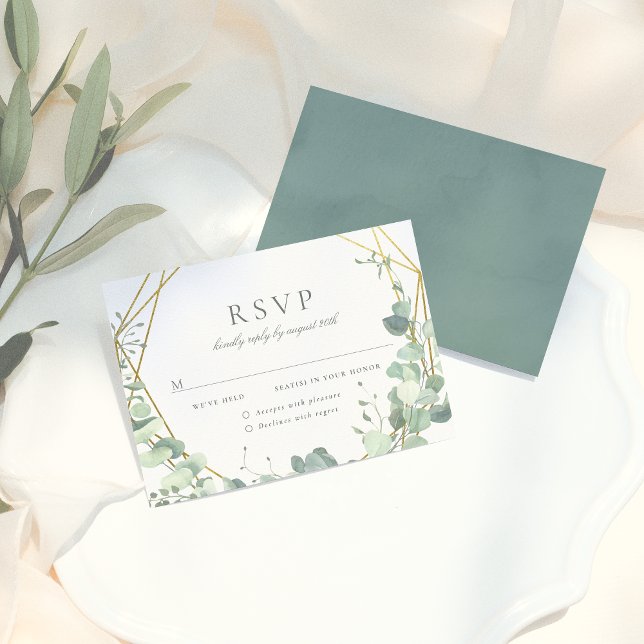 Elegant Eucalyptus & Gold Geometric Wedding RSVP (Creator Uploaded)