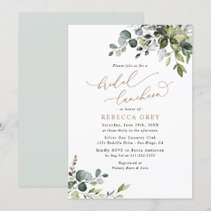 Elegant Eucalyptus Gold Greenery Bridal Luncheon Invitation