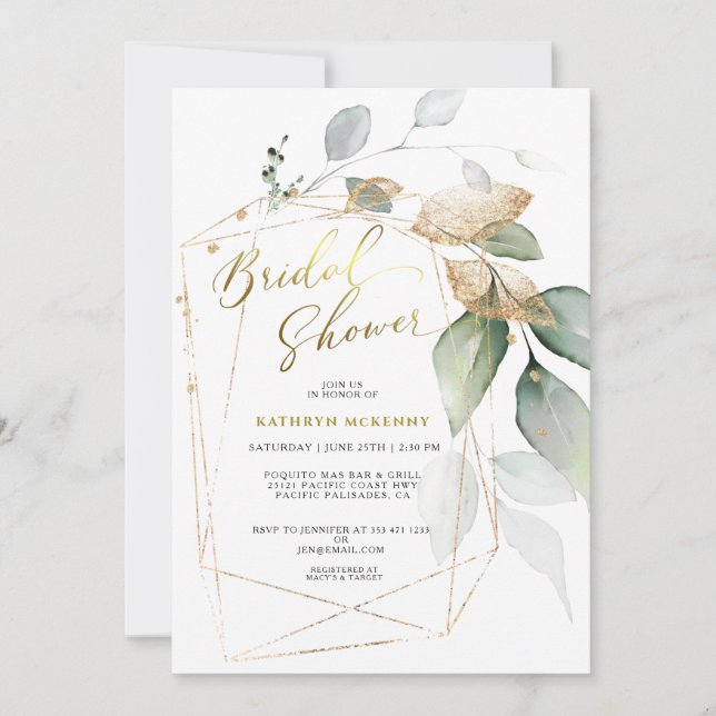 Elegant Eucalyptus Gold Greenery Bridal Shower  Invitation (Front)