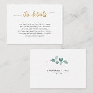 Elegant Eucalyptus Gold wedding info details card