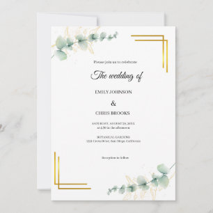 Elegant Eucalyptus Gold Wedding Invitation