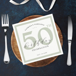 Elegant Eucalyptus Green 50th Birthday Party paper Napkin