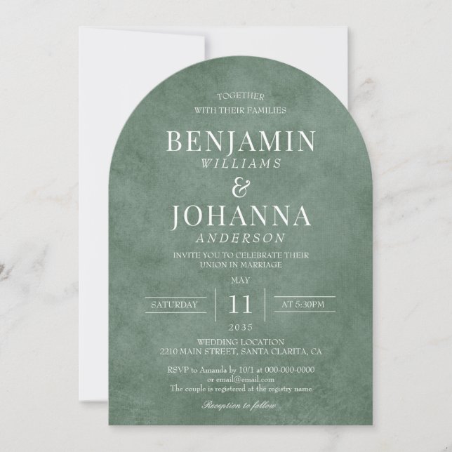 Elegant Eucalyptus Green Arch Wedding Invitation (Front)