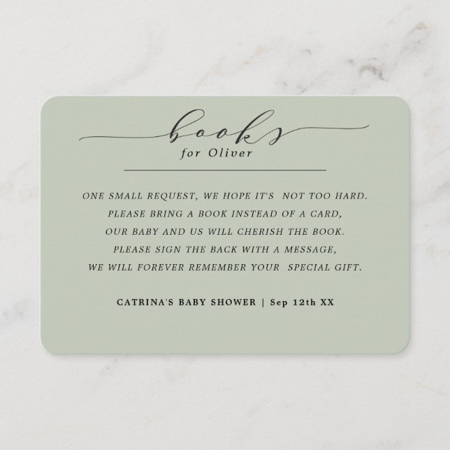Elegant Eucalyptus Green Books for Baby Request Enclosure Card (Front)