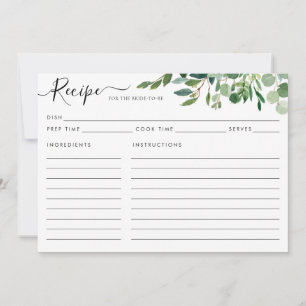 Elegant Eucalyptus Green Bridal Shower Recipe Card