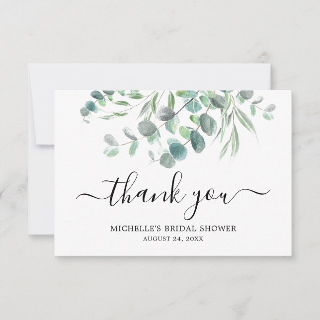 Elegant Eucalyptus Green Foliage Bridal Shower Thank You Card (Front)