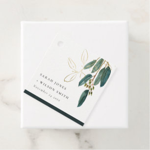 ELEGANT EUCALYPTUS GREEN GOLD FOLIAGE WEDDING FAVOUR TAGS