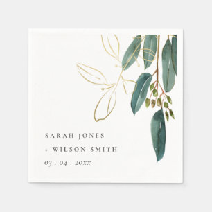 Elegant Eucalyptus Green Gold Foliage Wedding Napkin