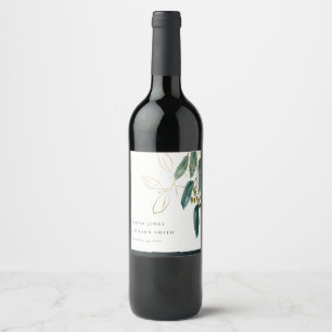 ELEGANT EUCALYPTUS GREEN GOLD FOLIAGE WEDDING  WINE LABEL