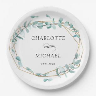 Elegant Eucalyptus Green Gold Paper Plate