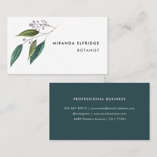 Elegant Eucalyptus green leaf business card (Front/Back)