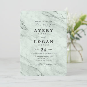 Elegant Eucalyptus Green Metallic Marble Wedding Invitation