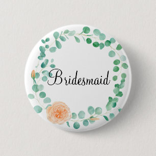 Elegant Eucalyptus Green Peach Floral Bridesmaid 6 Cm Round Badge