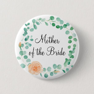 Elegant Eucalyptus Green Peach Mother of the Bride 6 Cm Round Badge
