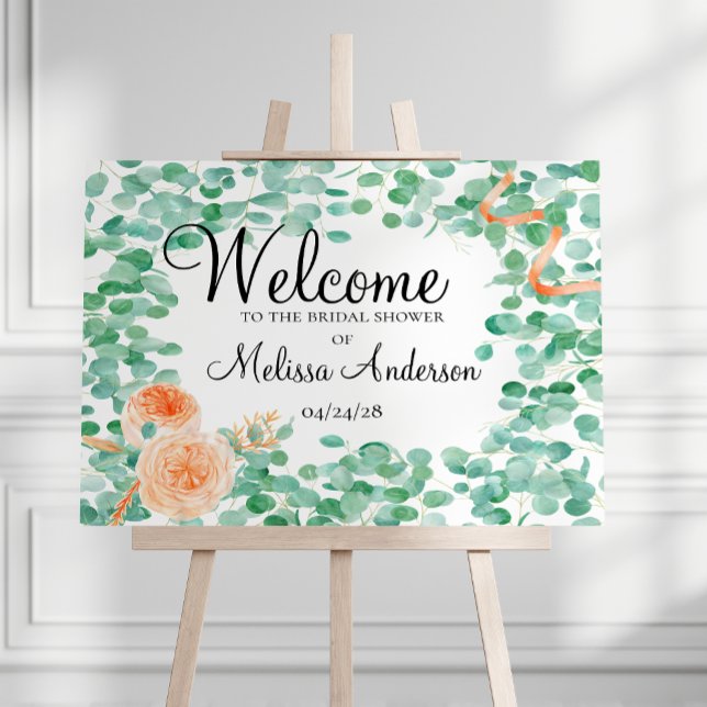 Elegant Eucalyptus Green Peach Shower Poster (Creator Uploaded)
