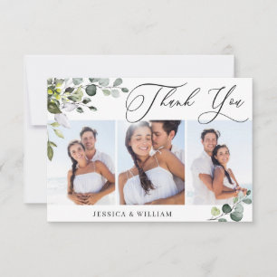 Elegant Eucalyptus Greenery 3 PHOTO Wedding Thank You Card