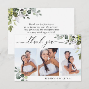 Elegant Eucalyptus Greenery 3 PHOTO Wedding Thank You Card
