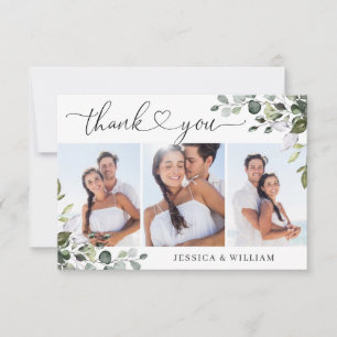 Elegant Eucalyptus Greenery 3 PHOTO Wedding Thank You Card