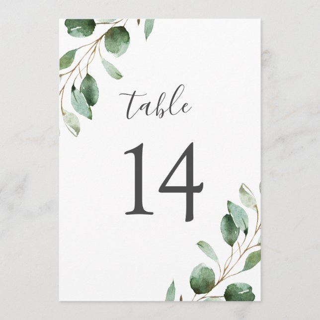 Elegant Eucalyptus Greenery 5x7 Table Numbers (Front)