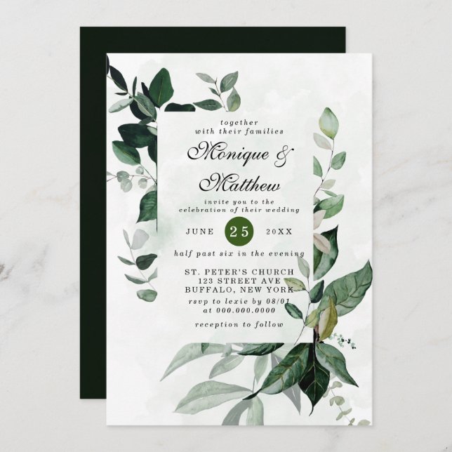 Elegant Eucalyptus Greenery Airy Rustic Wedding In Invitation (Front/Back)
