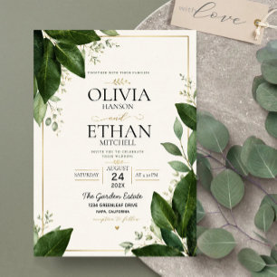 Elegant Eucalyptus Greenery and Gold Accents Acrylic Invitations