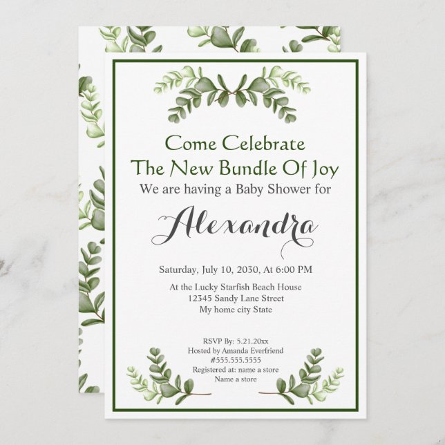 Elegant Eucalyptus Greenery Baby Shower invitation (Front/Back)