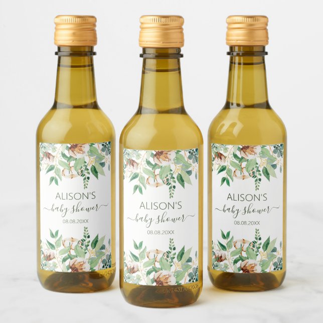 Elegant Eucalyptus Greenery Baby Shower Mini Wine Label (Bottles)