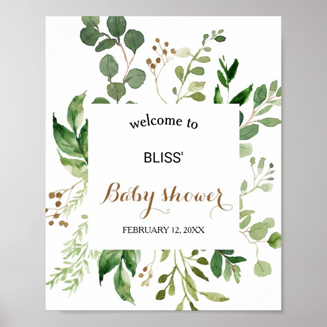 Elegant Eucalyptus Greenery Baby Shower Welcome Poster (Front)