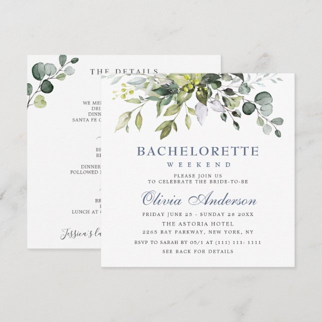 Elegant Eucalyptus Greenery Bachelorette Weekend Invitation (Front/Back)