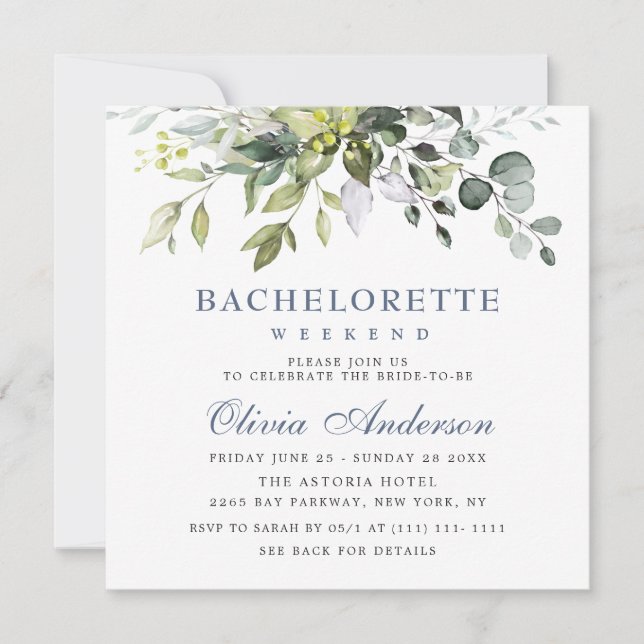 Elegant Eucalyptus Greenery Bachelorette Weekend Invitation (Front)