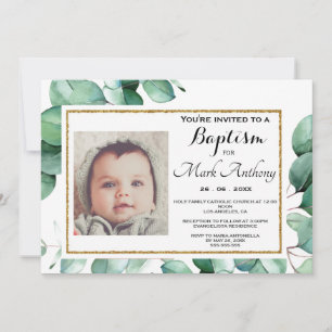 Elegant Eucalyptus Greenery Baptism Invitation