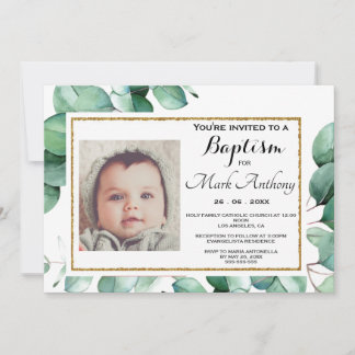 Elegant Eucalyptus Greenery Baptism Invitation