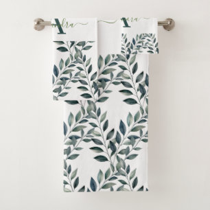 Elegant Eucalyptus Greenery Botanical Towel Set