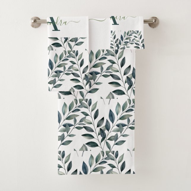 Elegant Eucalyptus Greenery Botanical Towel Set (Insitu)