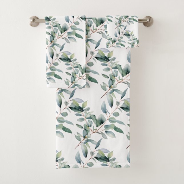 Elegant Eucalyptus Greenery Botanical Towel Set (Insitu)