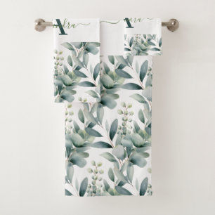 Elegant Eucalyptus Greenery Botanical Towel Set