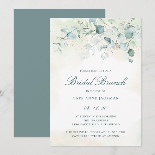 Elegant Eucalyptus Greenery Bridal Brunch Invitation (Front/Back)