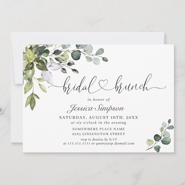 Elegant Eucalyptus Greenery Bridal Brunch Invitation (Front)