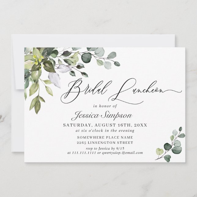 Elegant Eucalyptus Greenery Bridal Luncheon Invitation (Front)