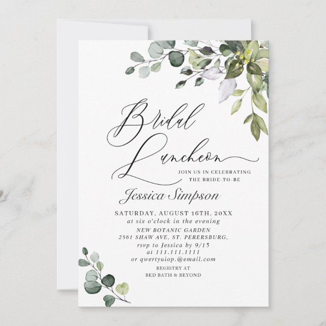 Elegant Eucalyptus Greenery Bridal Luncheon Invitation (Front)