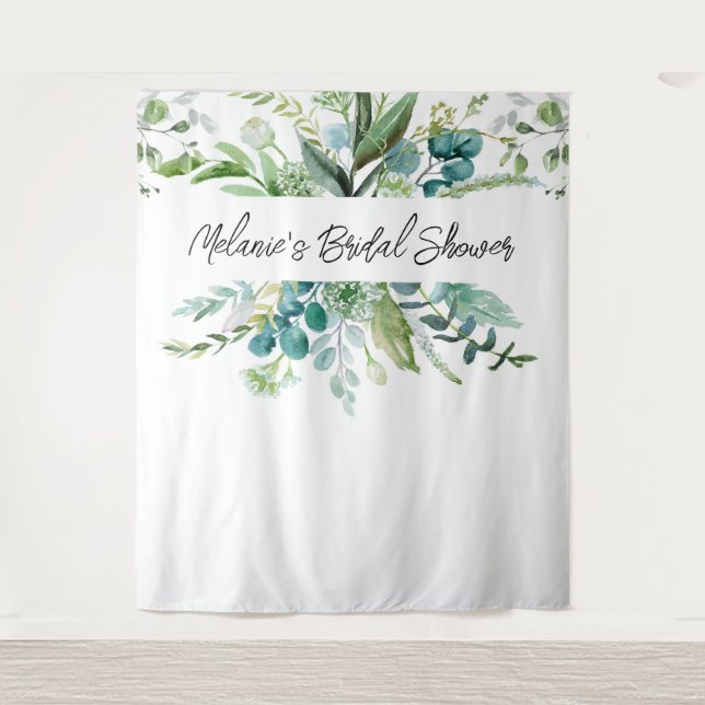 Elegant Eucalyptus Greenery Bridal Shower Backdrop Tapestry (Front)