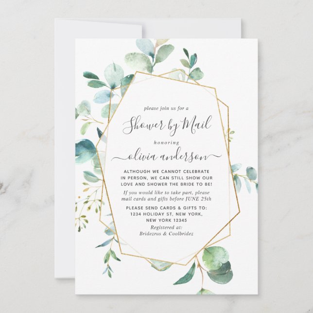 Elegant Eucalyptus Greenery Bridal Shower by Mail Invitation (Front)