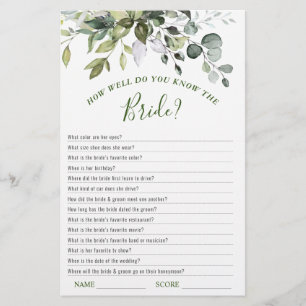 Elegant Eucalyptus Greenery Bridal Shower Game