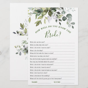 Elegant Eucalyptus Greenery Bridal Shower Game