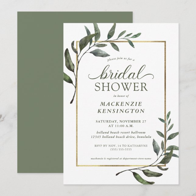 Elegant Eucalyptus Greenery Bridal Shower Invitation (Front/Back)