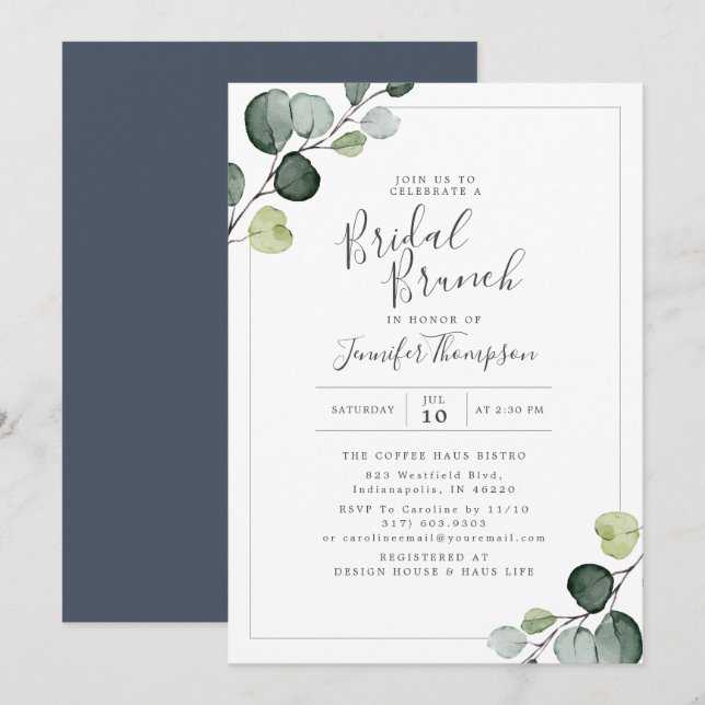 Elegant Eucalyptus Greenery Bridal Shower Invitation (Front/Back)